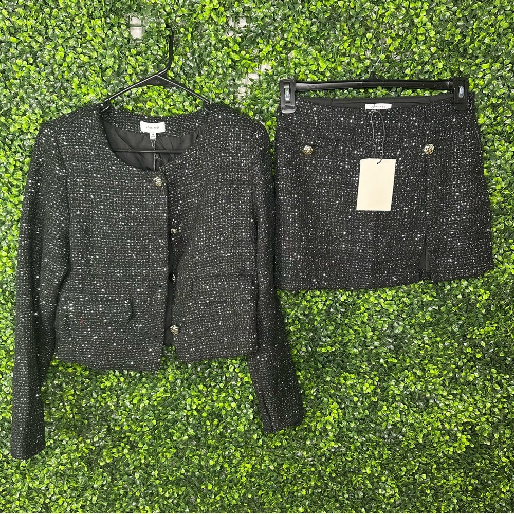 Nwt Black Sequin Tweed blazer and skirt set